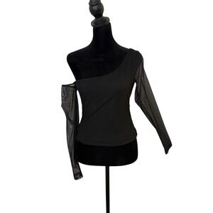 Princess Polly One Shoulder Long Sleeve Mesh Top Size 4 Black Whimsigoth‎ Fairy